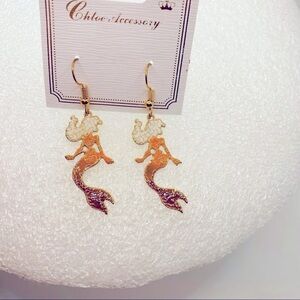 Earrings Mermaid Orange and White set in gold tone! VERY SPARKLY!! Brand New